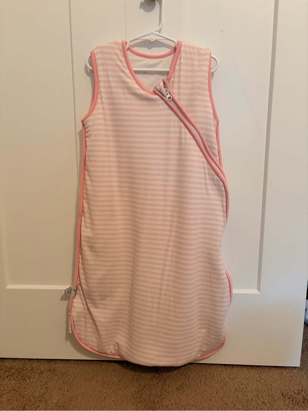 Copper pearl pink and white striped sleep bag, Medium